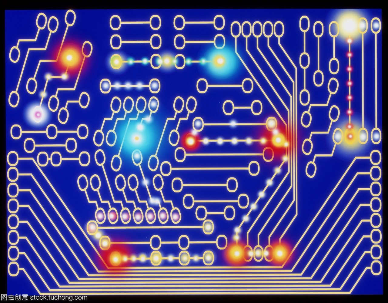 电路板。电脑绘图代表一个电路板。电路板用于提供个人电子元件之间的连接如晶体管和微芯片。